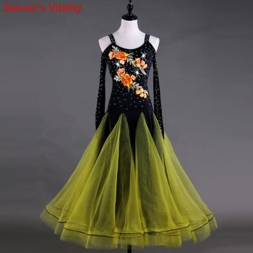 Ballroom Competition Dance Dress Women Tango Flamenco Waltz Dancing Ladys Embroidery flower Customized Ballroom Dance Dresses