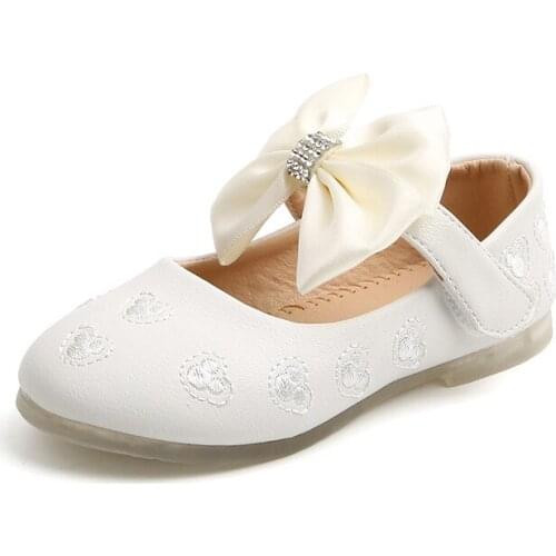 New Baby Girls Shoes Cute Bow Soft Pu Leather Princess Shoes Mary Jane Children Loafers Pink Beige Ballet Toddler Flats Shoes