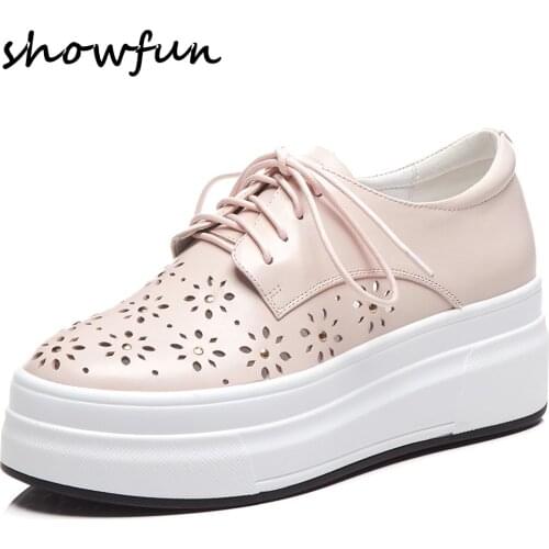 Womens genuine leather platform flats loafers leisure soft comfortable casual sneakers cut-out breathable espadrilles shoes hot