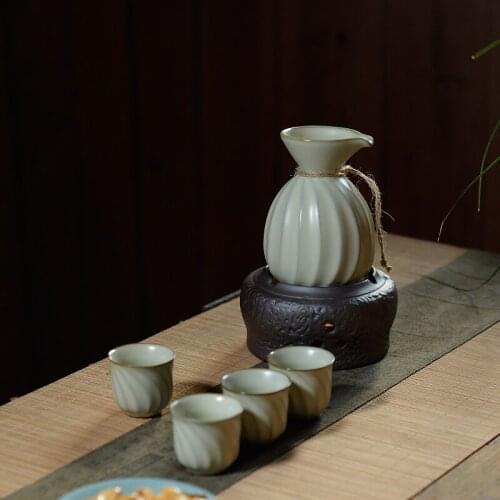 Wine Hot Sake Set Cup With Warmer Chinese Style High Quality Sake Set Rustic Classic Gray Kit Vinho Home Accessories EI50BW