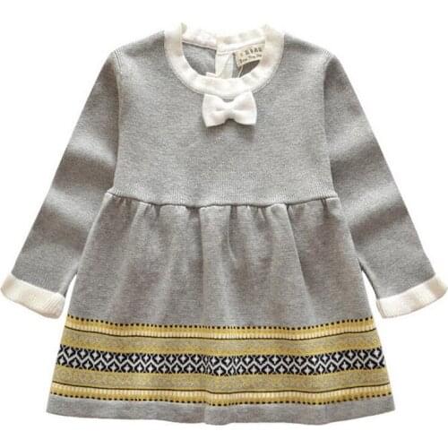 0-3T Newborn Baby Girls Knitted Dress Winter Warm Long Sleeve Dress Ruffle Bow Infant Baby Princess Dress