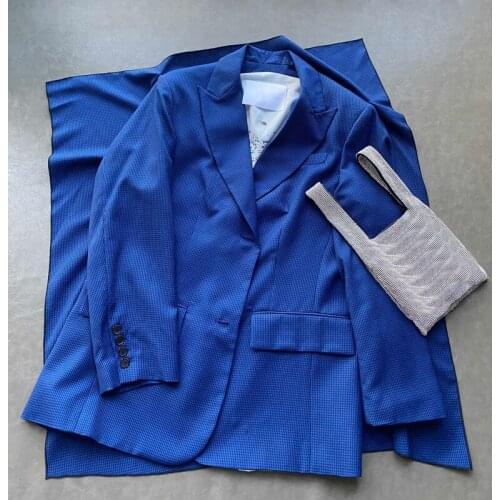 High 11.5 Hot Sale!!! End Custom Fashion Cloak Patchwork Plaid Blazer Coat Women Temperament Chic Blue Outerwear