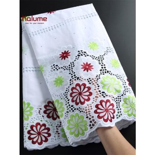Kalume High Quality 100% Cotton African Lace Fabric Latest Pure Cotton Lace Dubai Lace Fabric Stones For Nigerian Sewing F2264