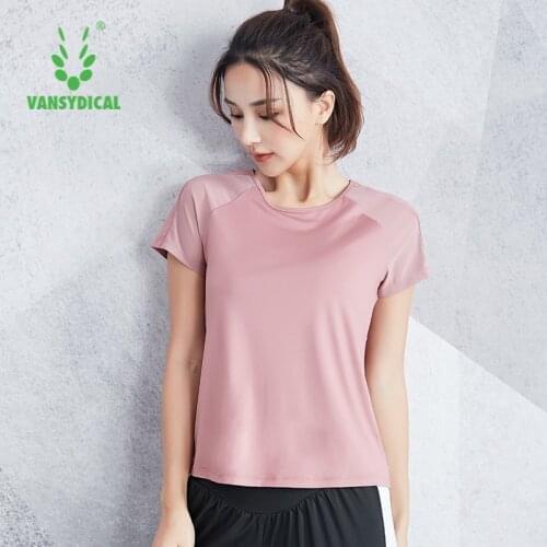 VANSYDICAL Running Shirt Women Loose Solid Short Sleeve Patchwork Sportswear for Women Gym Clothing Fitness Yoga Top Workout Tee
