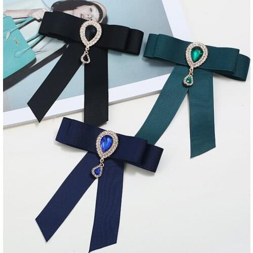 Green Blue Black Velvet Crystal Vintage Fabric Big Bow Brooches For Women Neck Tie Wedding Party Clothing Accessories