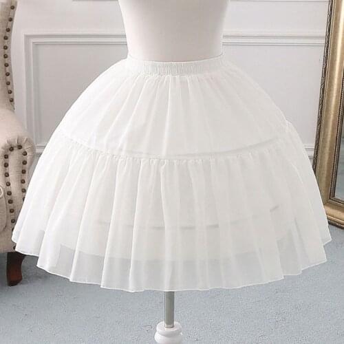 Women Fish-bone Short Petticoat 2 Hoops Skirt Chiffon Ball Gown Lolita Cosplay Underskirt Cute Girls Adjustable Petticoat