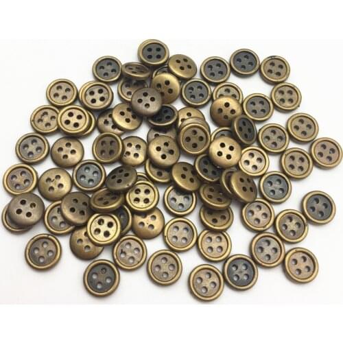 100pcs 10mm Antique Brass Color Plastic Round Shirt Buttons For Clothing Scrapbooking Sewing 4 Holes Button