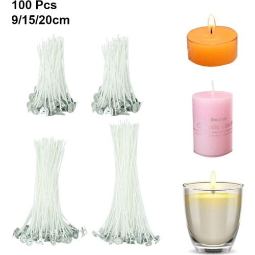 100pcs/pack 9/15/20cm Cotton Candle Wick Smokeless Oil Lamps DIY Candles Making Handmade Gift Birthday Christmas Wedding Candle