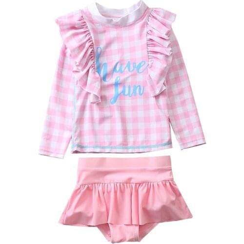 2020 Childrens Swimsuit Girls Split Flanging Long Sleeve Swimwear Middle and Small Children Baby Baby Princess Dress Swimwear