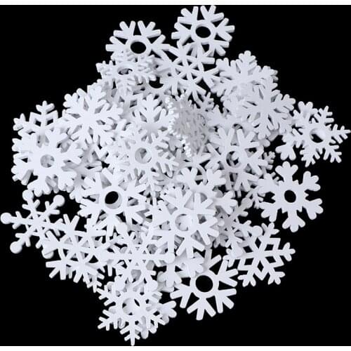 50pcs Mix Shape Wooden White Snowflakes Christmas Ornaments Xmas Pendants Decoration 35mm