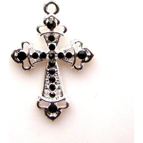 New designer 15x35mm jet stones alloy metal cross necklace pendant fashion jewelry ornament accessories 6pcsx