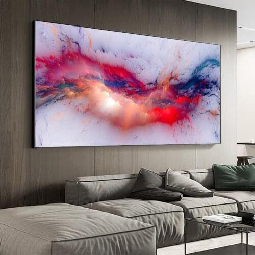 AAHH White Red Light Think Independe Cloud Abstract Wall Picture Oil Painting for Living Room Canvas Modern Art Poster and Print
