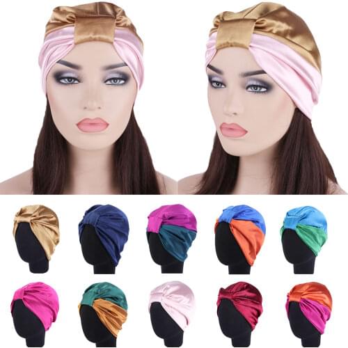 Satin Night Sleep Cap Muslim Women Head Wrap Turban Chemo Cap Hair Loss Bonnet Beanie Elastic Headwear Skullies Islamic Nightcap