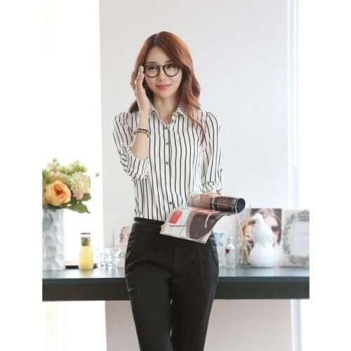 Blusas Femininas Spring Women Blouses Long Sleeve Office Lady Elegant Striped Shirts Women Chiffon Tops