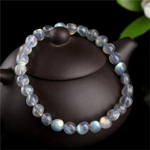 Grade AA Natural Grey Moonstone Beaded Bracelet Rainbow Moonstone Bracelet 7x7mm Potato Beads Stretch Bracelet BR0023