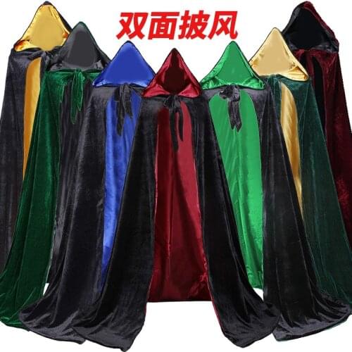 Halloween Cloak Cape Robe Black Red Reversible Hood Capes Christmas Carnival Cosplay Costume Adult Vampires Fancy Dress S-3XL