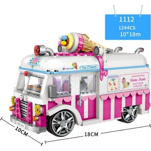 Creator 1:18 scale Ice cream van truck mini block assemble model building bricks toys collection for girls gifts