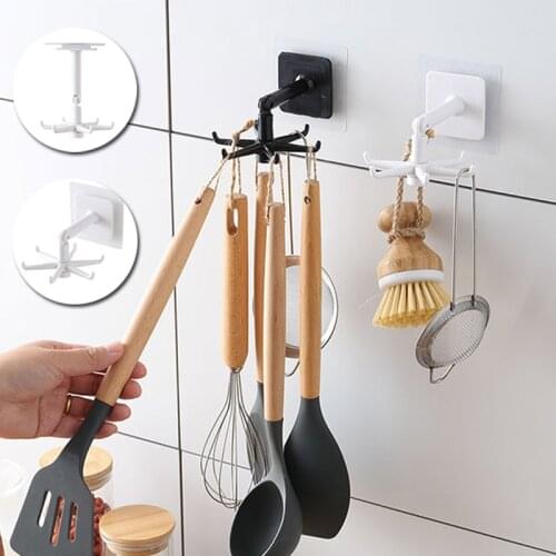 UNTIOR 360 Degrees Rotated Kitchen Hooks Self Adhesive 6 Hooks Home Wall Door Hook Handbag Clothes Ties Bag Hanger Hanging Rack