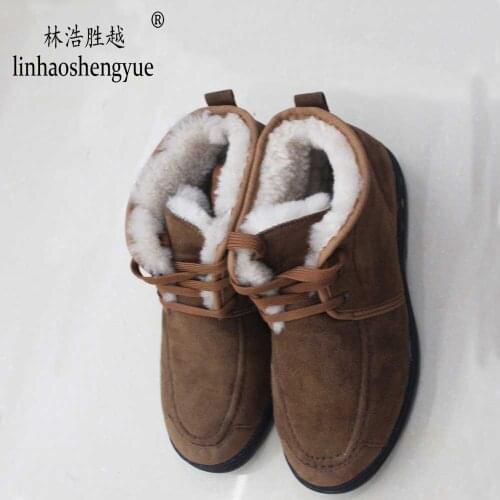 Linhaoshengyue Warm Thick Fashion Real Sheep Fur Man Boots or Man Shoes Suitable for Autumn and Winter