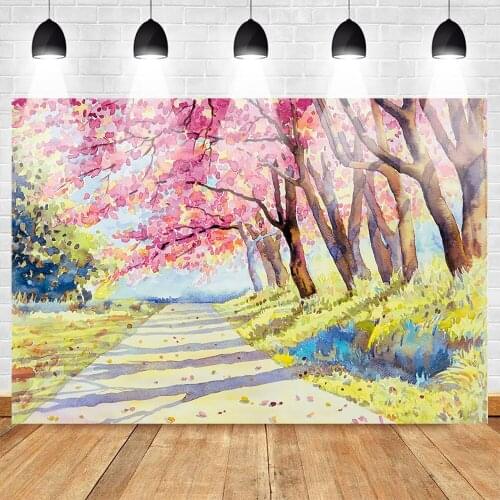 MOCSICKA Autumn Scenery Photography Backdrop for Photo Studio Romantic Maple Leaf Painting Photo Background Grass Road