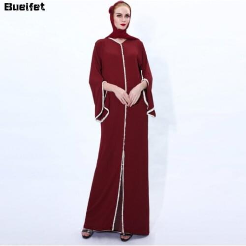 Muslim Fashion Hijab Dress Kaftan Islam Clothing Abaya Dubai Turkey Arabic Vestidos Robe Women V-neck Eid Mubarak Long Dress