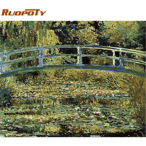 RUOPOTY Frame DIY Painting By Numbers Bridge Landscape Picture By Numbers For Adults Modern Wall Art Decors Handpainted Diy Gift