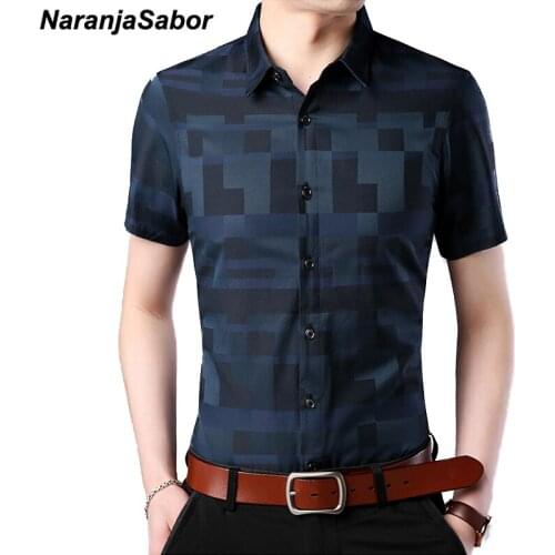 NaranjaSabor 2020 New Summer Spring Fashion Mens Checkered Shirts Slim Fit Short Sleeve Shirt Men Blouse Brand Clothing 4XL N561