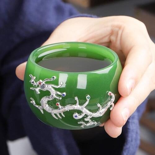 Jade Porcelain Tea Cup Heat Resistant Thicken Beautiful Cups Ceramic Teacup Dragon Tea Bowl Chinese Kung Fu Teaware Decor 50ml