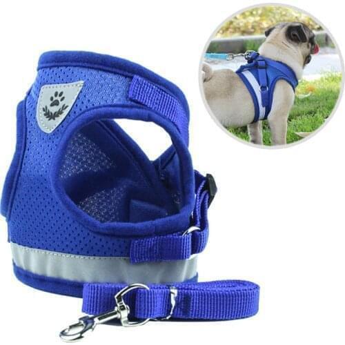 Nylon Dog Harness Leash Set Reflective Small Pet Puppy Cat Vest Harnesses Breathable Mesh Harness For Small Medium Dogs S-XL