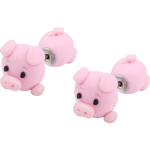 New Fashion Creative Polymer Clay Cute Pink Pig Stud Earrings for Women Jewelry Gifts