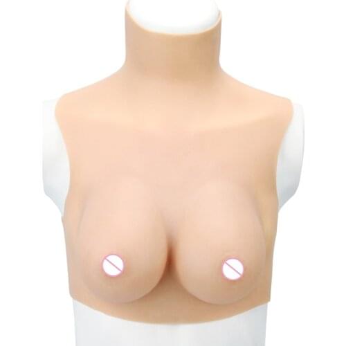 ONEFENG T-C2 Cotton Filling High Collar Silicone One-piece Fake Breast Soft Silicone Breast C Cup Sexy Style for Crossdresser