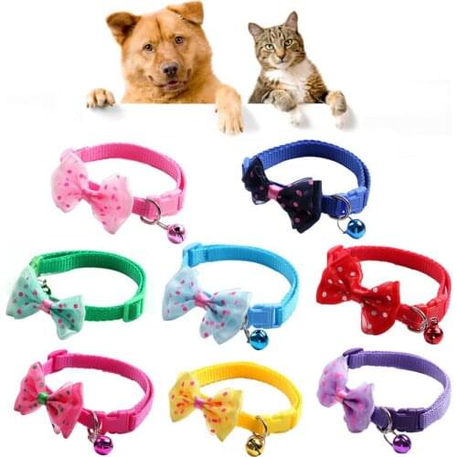 Beautiful Pet Collar Dot Print Bowknot Adjustable Comfortable to Wear Nylon Dog Puppy Bell Bow Neck Strap Necklace for Pet