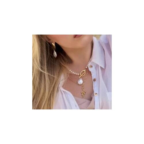 Handmade Real Pearl Necklace Winter New White Baroque Pearl Fashion Style Charm Choker Fine Jewelry 45cm For Women Girl Gift