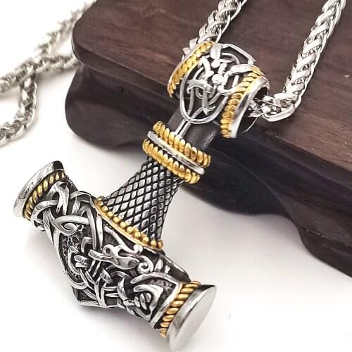Mjolnir Thor hammer Stainless steel Viking Amulet Hammer Scandinavian Pendant necklace Norse Jewelry With Gift Bag