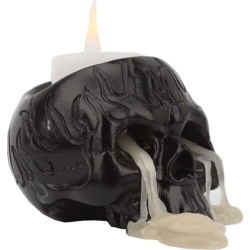 Novel Black Fire Pattern Skull Candle Holder Resin Candlestick Crafts Dec Handicraft Decoration Small Ornaments home decoration