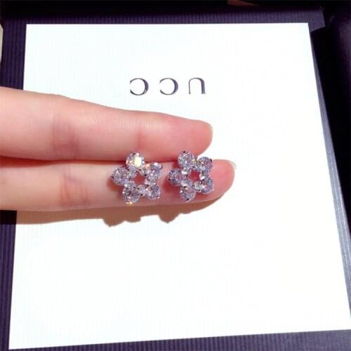 Real 925 Sterling Silver Rose Gold Dainty Flower Earrring for Women Bling Zircon Hollow Stud Earring Wedding Brincos Bijoux Gift