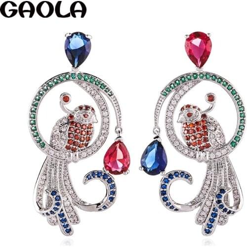 GAOLA Brand Unique Design Multi Cubic Zircoia Micro Pave Setting Mandarin Duck Dangle Earrings For Women GLE7802LY