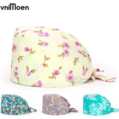 Multiple styles floral Plant prints Scrub Cap pet Therapist hat Unisex nursing cap Pet Professional work hat Lab Researcher hat
