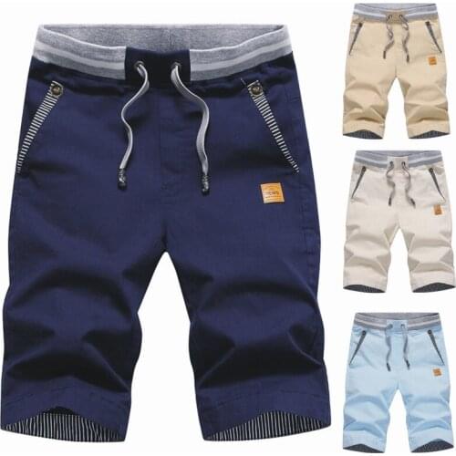 2021 New Mens Shorts Summer Elastic Waist Casual Beach Shorts Male Breathable Boardshort Sweatpants Cotton Jogger Breeches Men