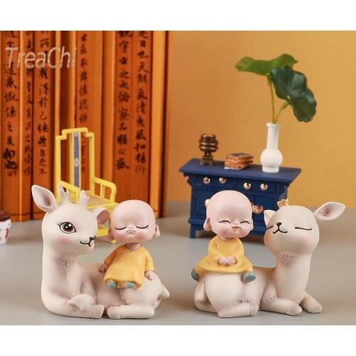 Creative Personality Deer Back Little Monk Shaking His Head Car Ornaments Lu Yilu Ping An Cute Doll Home Car Accessories