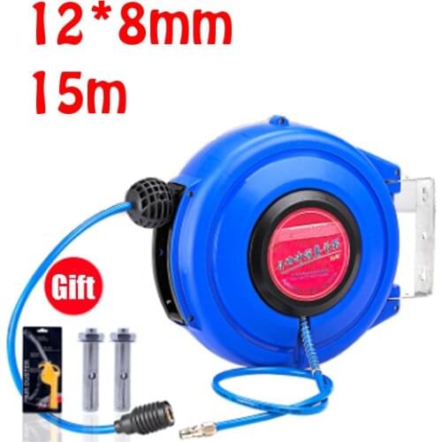 12*8mm 15m Automotive Air Hose Reel Pneumatic Hose Pu Yarn Clamping Tube Automatic Retractable Reel Telescopic Drum Hose
