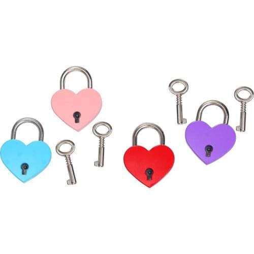 Heart Shape Padlocks Vintage Old Antique Style Mini Padlocks With Key Lock for Travel Wedding Jewelry Box Diary Book Suitcase