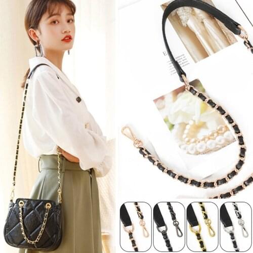 Black Leather Chain Bag Strap Female Metal Chain Soft Smooth Wearable Shoulder Black Leather Replacement Bag Accessories Chain