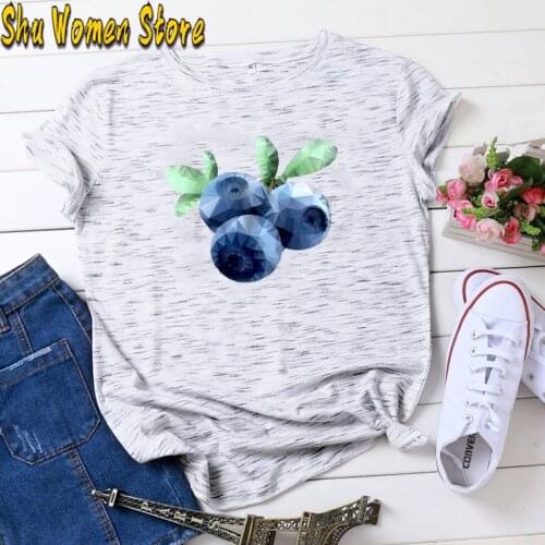 Women 2020 Summer Blueberry Watercolor Fruit Cute Cartoon Lady T-shirts Top T Shirt Ladies Womens Graphic Female Tee T-Shirt