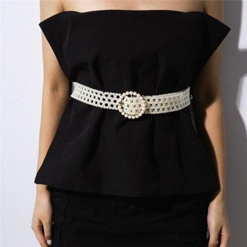 AE-CANFLY Luxury Pearl Waist Belly Chain Belt Jean/Dress Party Accessories Women Unique Elegent Full Bead Flower Body Jewelry