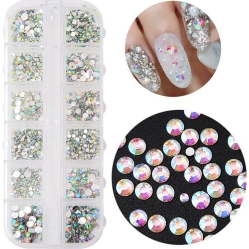 1 Box Nail Art Rhinestone Creative Fashion 12-grid Nail Art Gem Nail Art Crystal 3D Nail Decoration Manicure tools Accessories