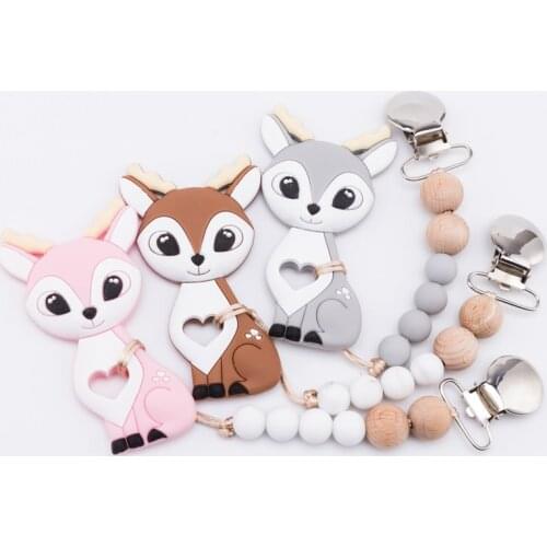 1PC Silicone Baby Teether Animal Pacifier Chain Clip Metal Clips Baby Teething Toys Silicone Beads BPA Free Nipple Holder