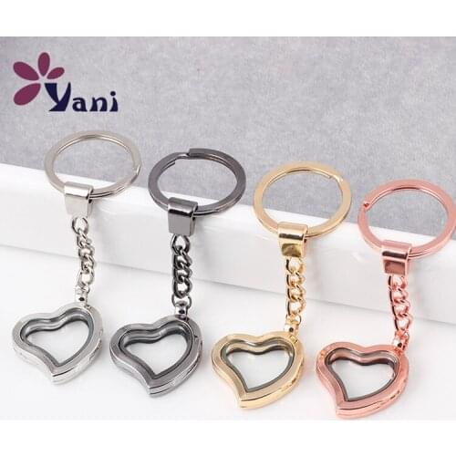 10pcs/lot Free Shipping 4 Colors Heart Magnetic Glass Living Memory Locket Keychains Memory Locket Key Rings Keychains