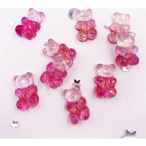 18pcs Resin Colorful Cute Shniy Glitter Bepowder Bear Flatback Rhinestone Appliques DIY Wedding Scrapbook Craft SH175