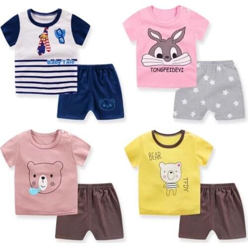 2pcs/set 0-5T baby clothes 100% cotton t shirt+shorts for summer baby girls boys shirt infant cartoon cute jacket toddler pants